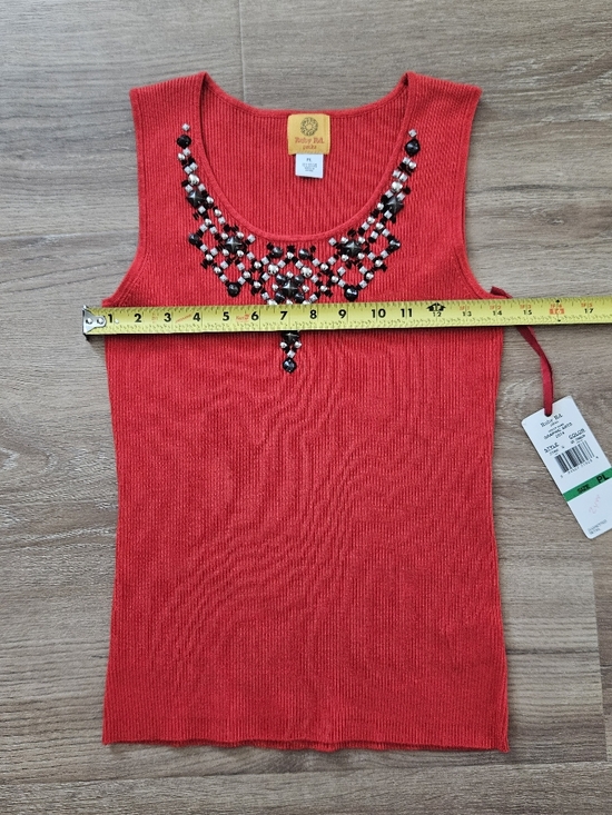 Ruby Rd Red Beaded Ribbed Tank Top Size L - Picture 4 of 8